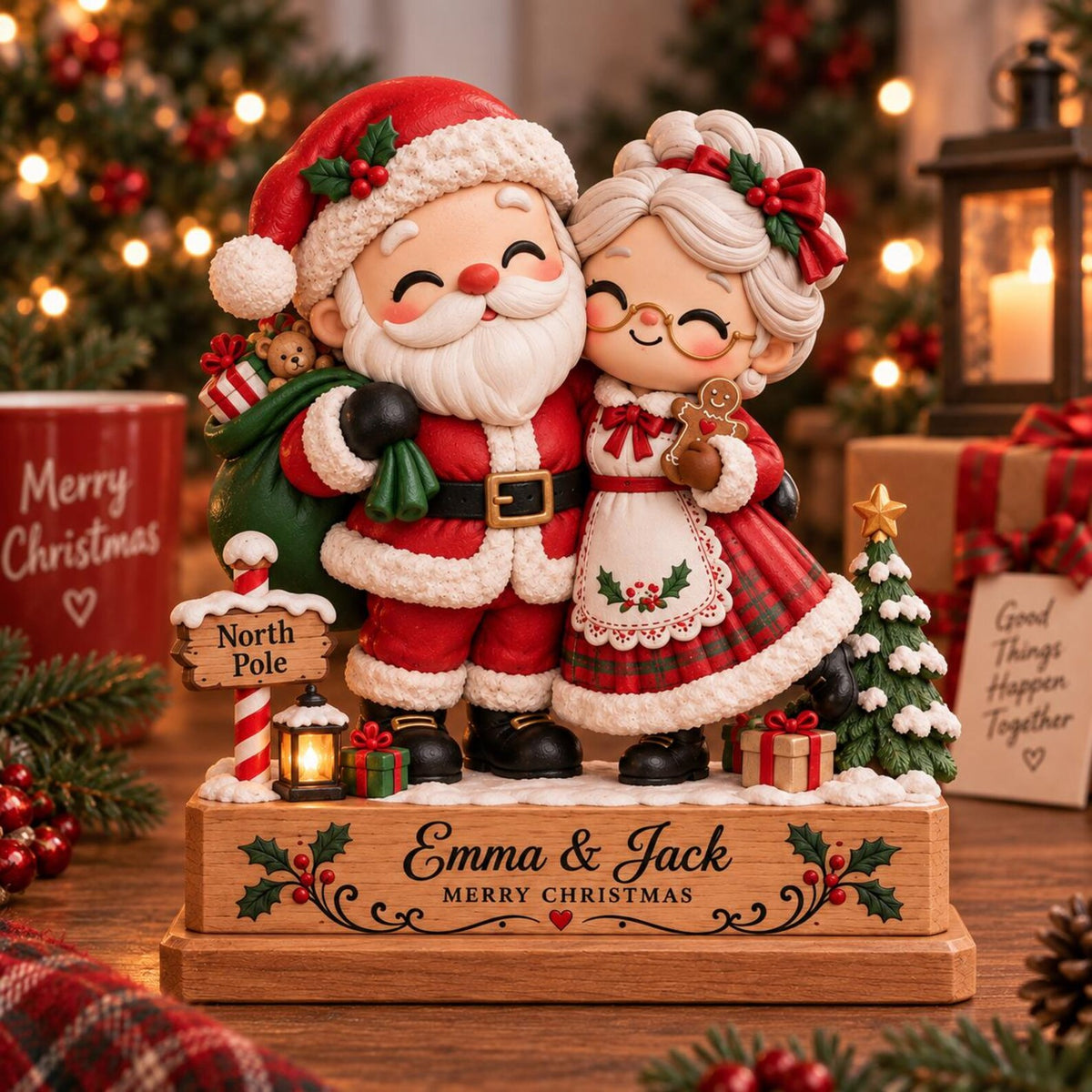 Personalized Christmas Couple Decor, Custom Couple Name Holiday Block, Christmas Couple Gift