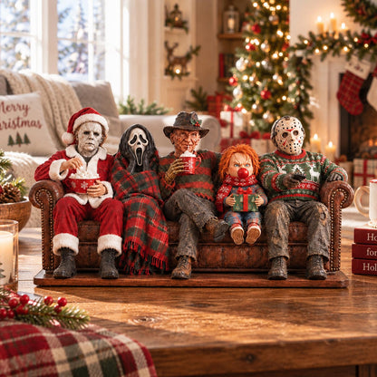 Horror Movie Killers Cozy Christmas Wooden Block Sign, Spooky Holiday Characters Wood Decor