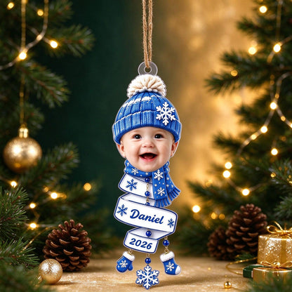Custom Baby Photo Christmas Ornament, Personalized Baby Face Snowman Ornament, Baby's First Christmas Gift, Christmas Gifts for Kids Family