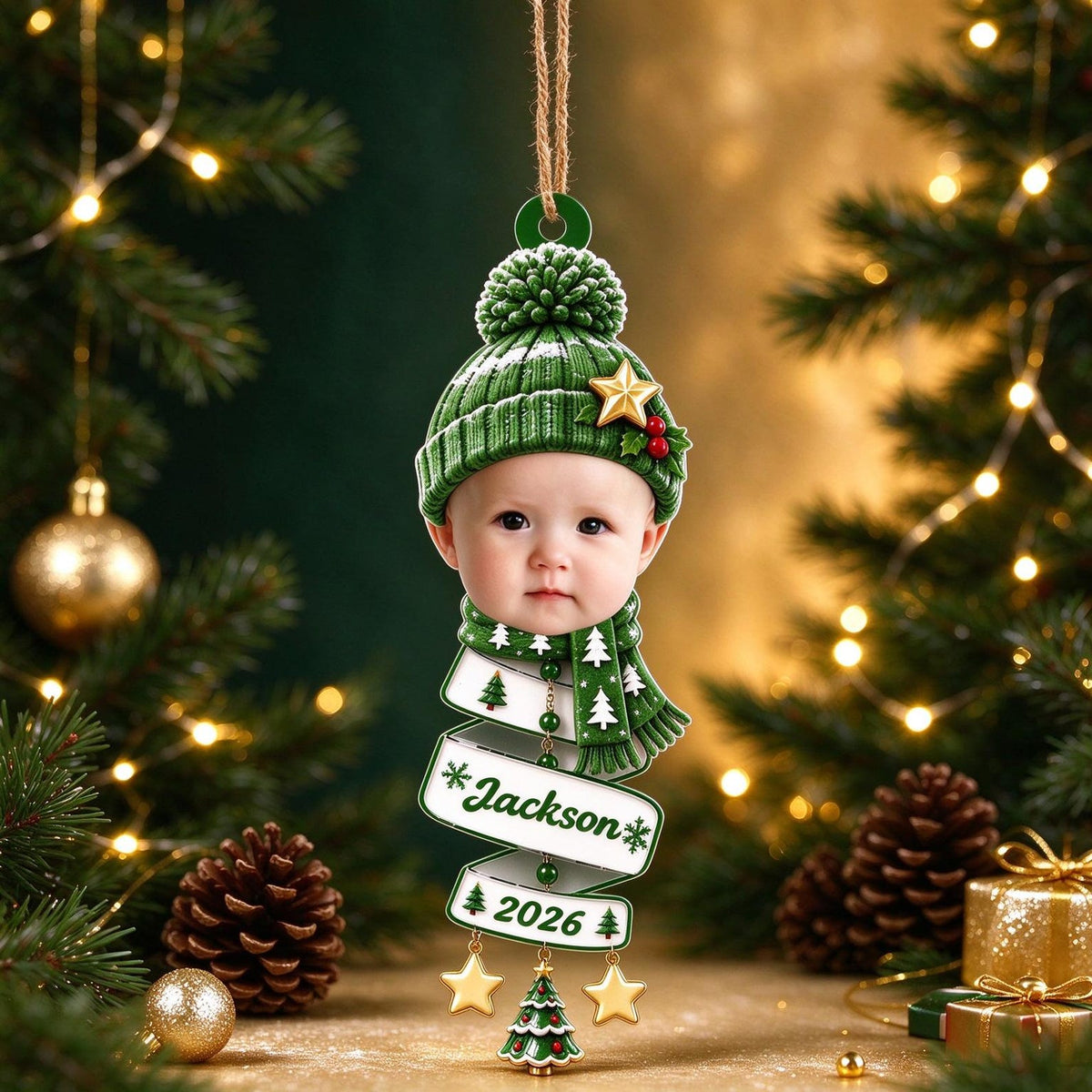 Custom Baby Photo Christmas Ornament, Personalized Baby Face Snowman Ornament, Baby's First Christmas Gift, Christmas Gifts for Kids Family