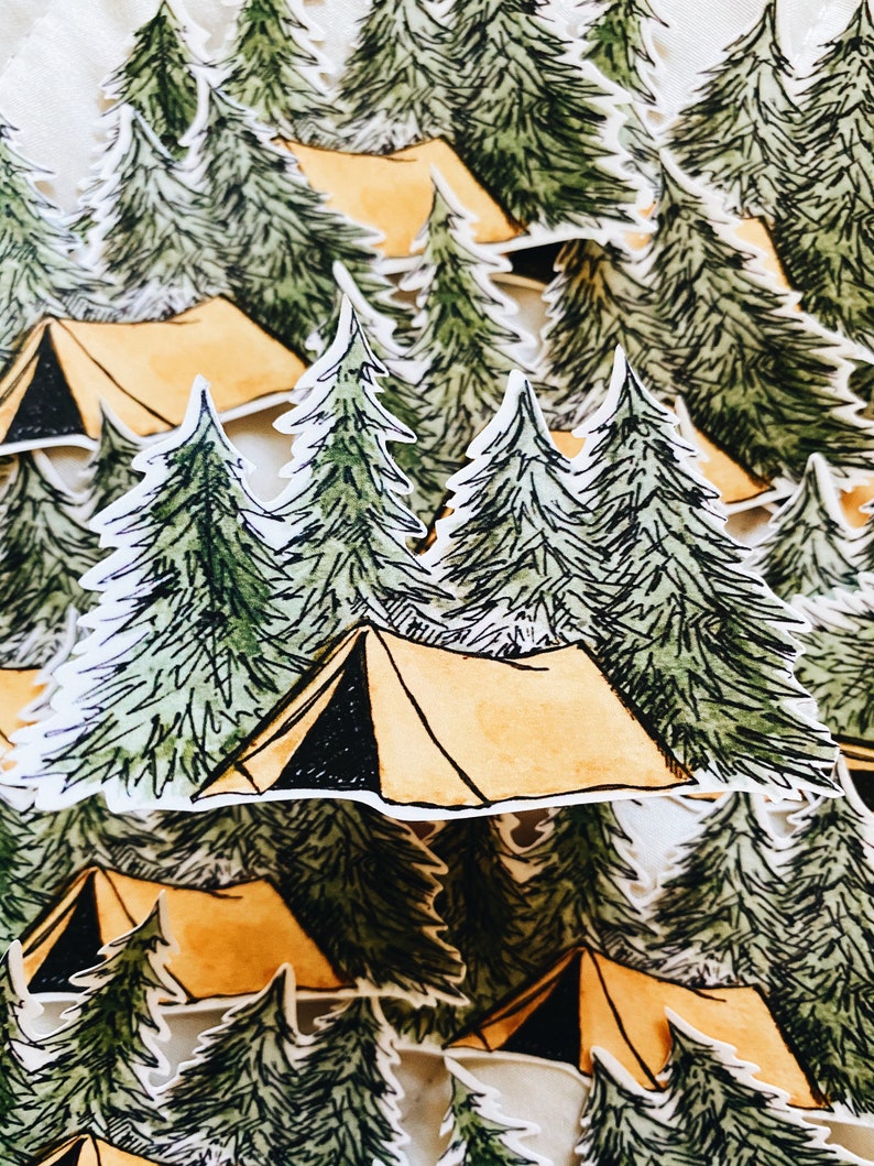 Camping Tent Forest Fall Vinyl Sticker