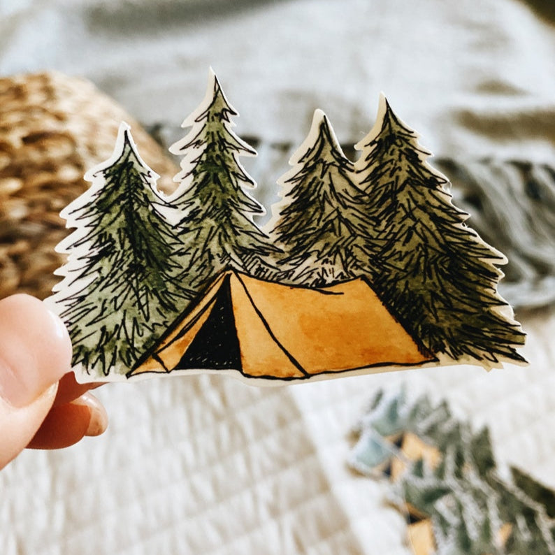 Camping Tent Forest Fall Vinyl Sticker
