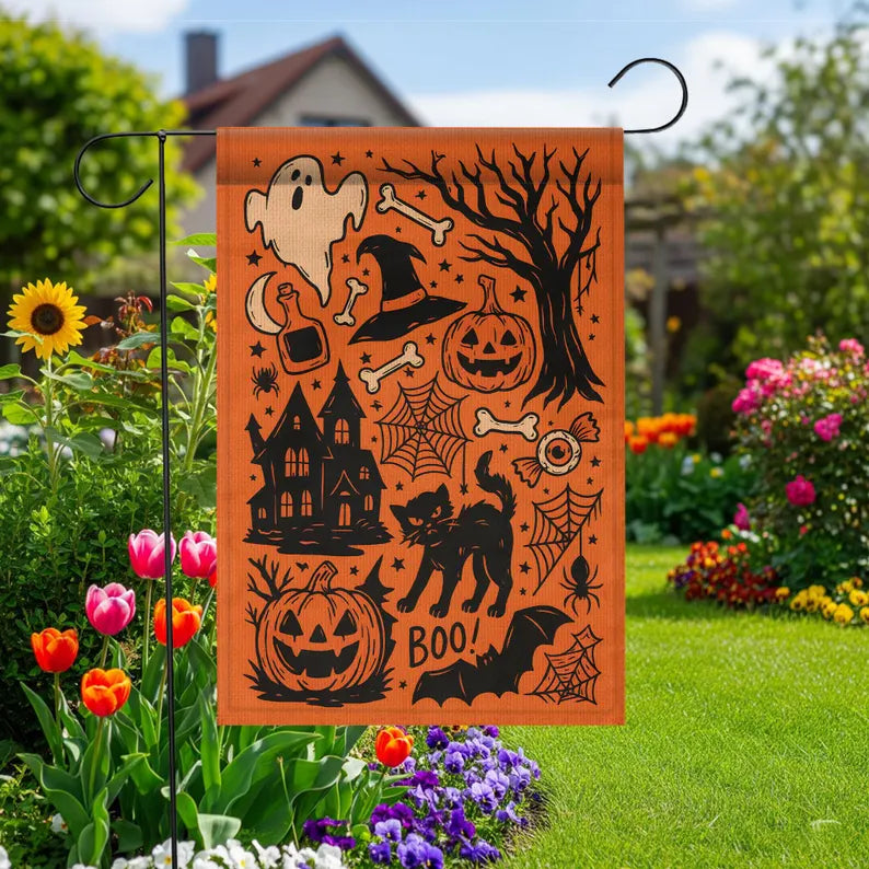Black Cat Witch - Vintage Halloween Garden Flag