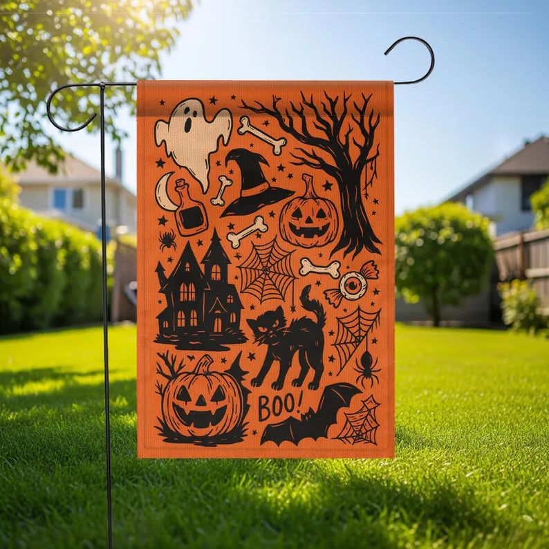Black Cat Witch - Vintage Halloween Garden Flag