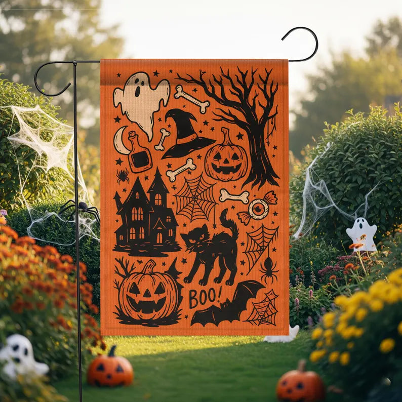 Black Cat Witch - Vintage Halloween Garden Flag