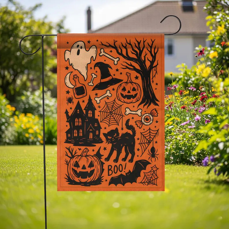 Black Cat Witch - Vintage Halloween Garden Flag