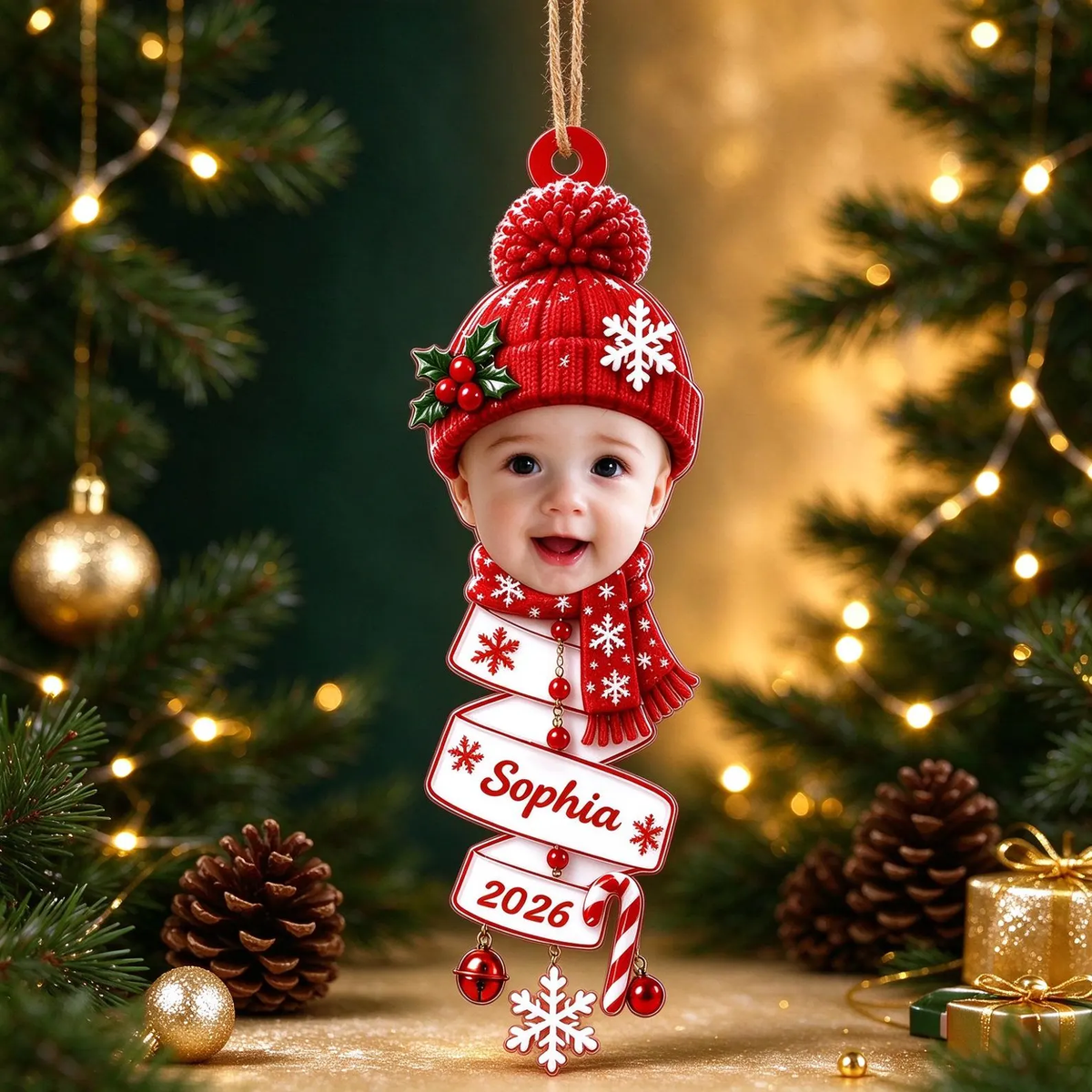Custom Baby Photo Christmas Ornament, Personalized Baby Face Snowman Ornament, Baby's First Christmas Gift, Christmas Gifts for Kids Family