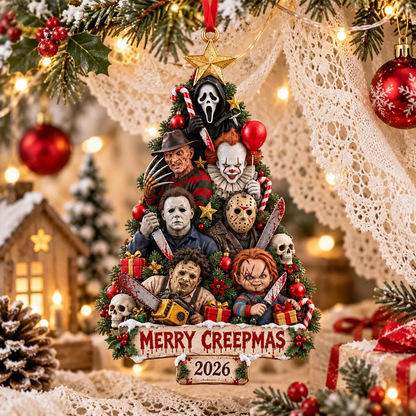 Creepy Horror Christmas Wooden Ornament - Funny Halloween Christmas Gift for Horror Fans