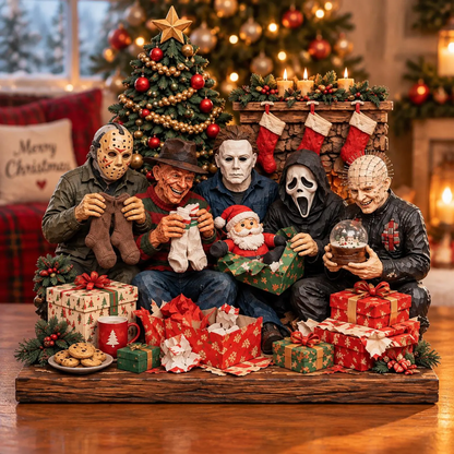 Horror Movie Killers Christmas Wooden Block Sign, Spooky Christmas Holiday Characters Wood Decor