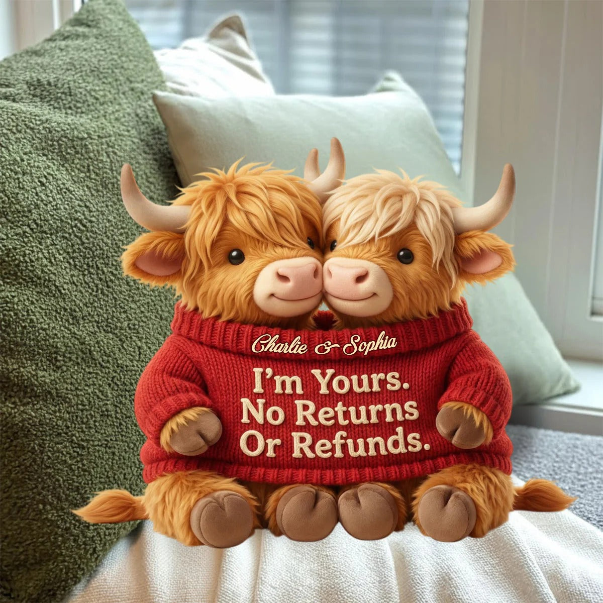 I'm Yours. No Returns Or Refunds - Personalized Couple Cow Shaped Pillow