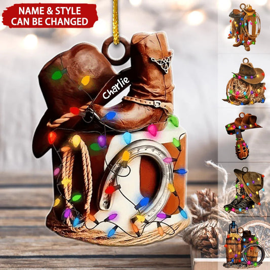 Vintage Cowboy Personalized Christmas Ornament, Gift For Horse Lovers