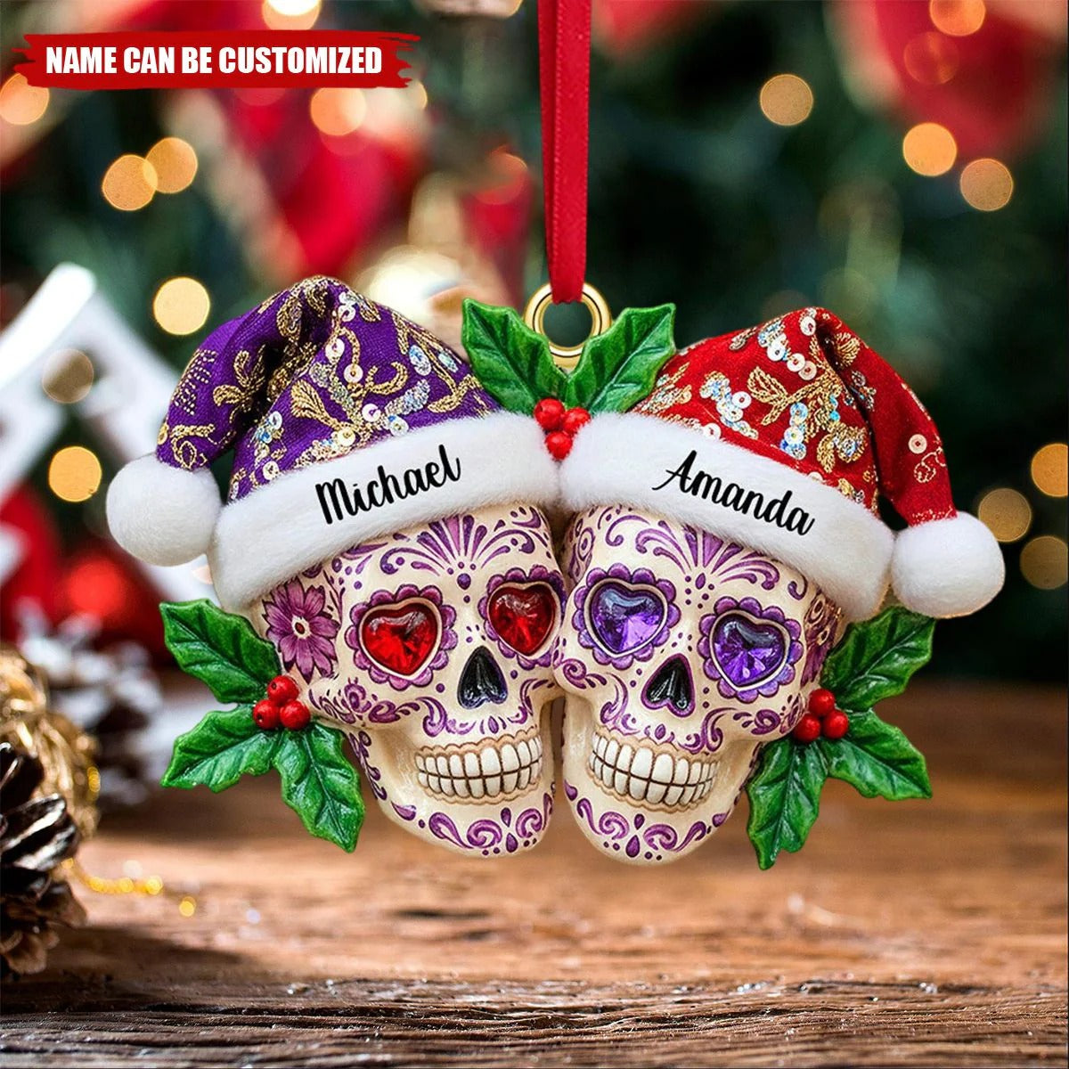 Skull Couple Christmas Ornament - Personalized Gifts For Couple