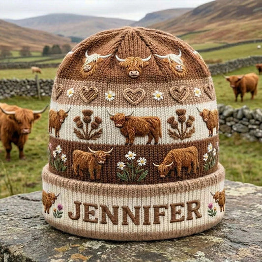 Personalized Cute Highland Cow Beanie Hat