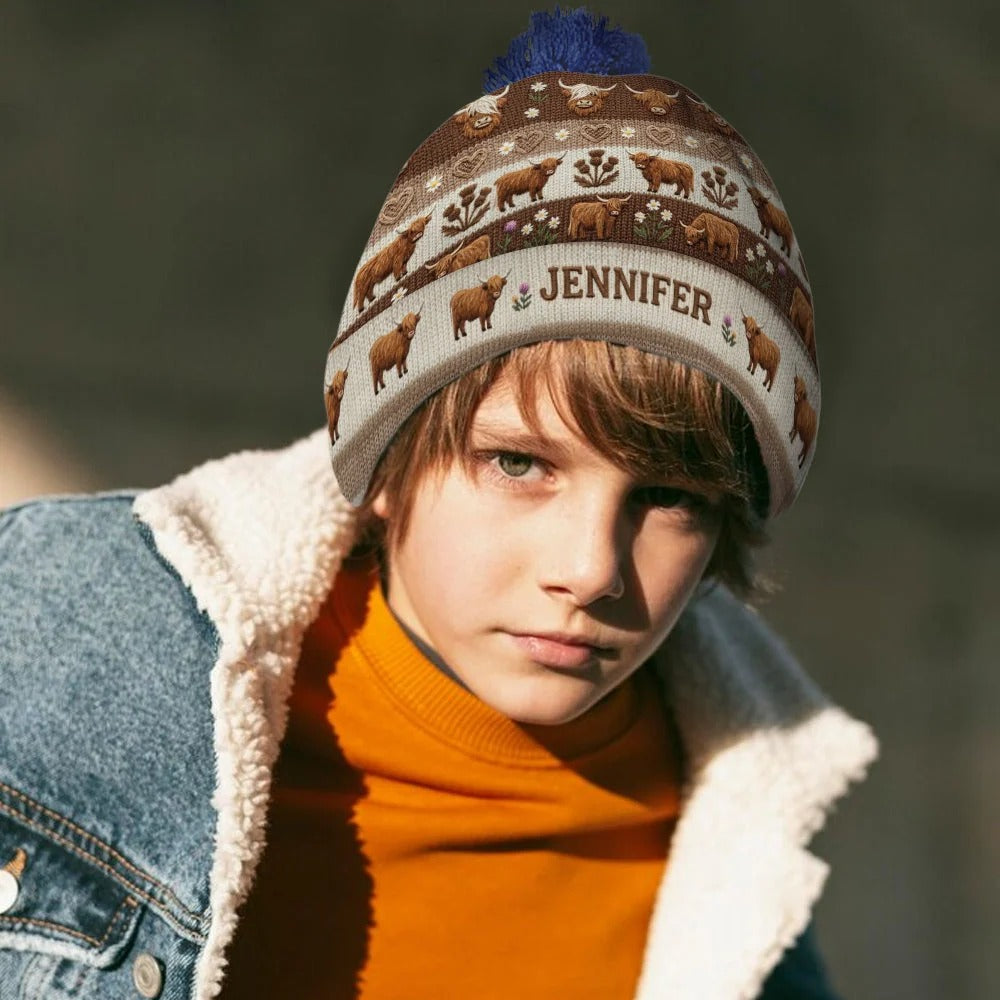 Personalized Cute Highland Cow Beanie Hat