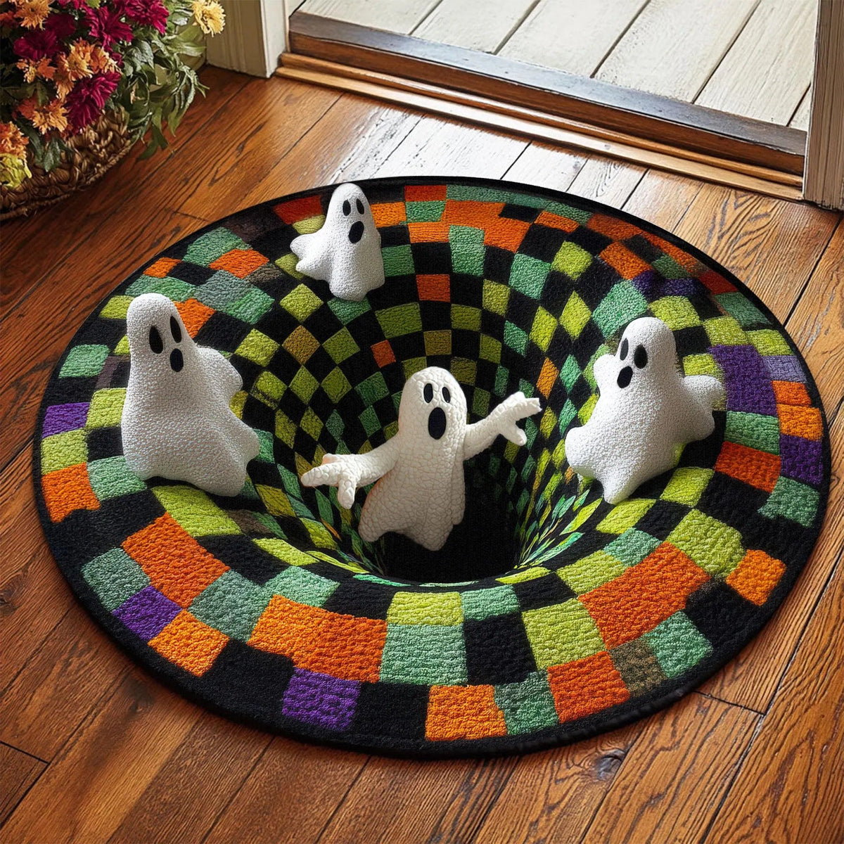 Halloween Ghost Welcome Quilted Round Mat