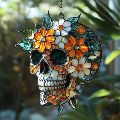 Floral Sugar Skull Acrylic Window Hanging, Acrylic Window Hanging