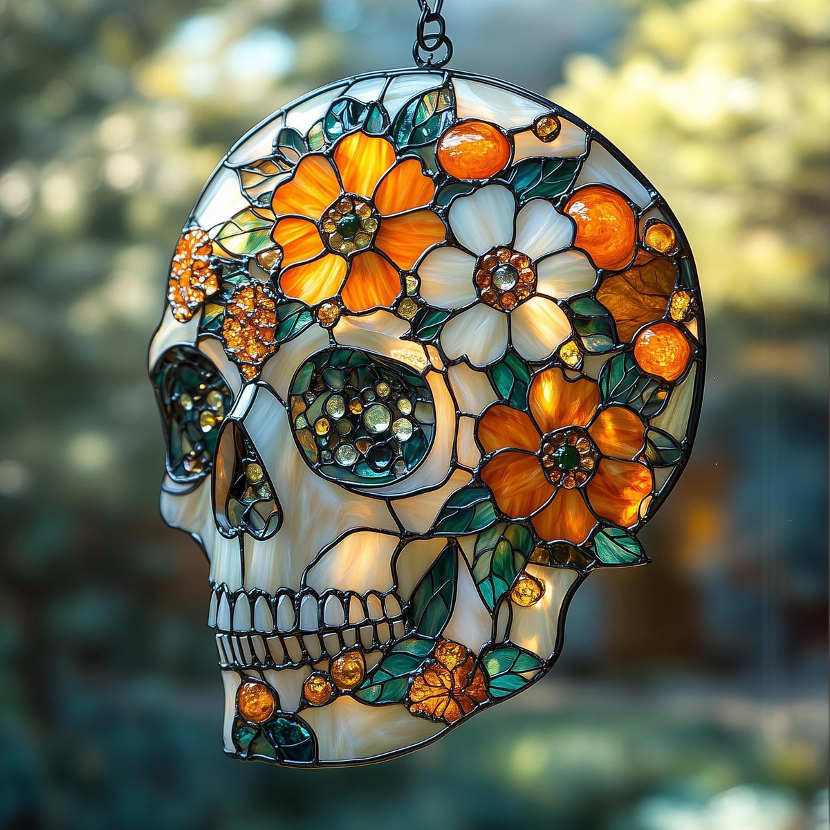 Floral Sugar Skull Acrylic Window Hanging, Acrylic Window Hanging