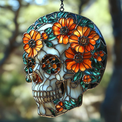 Floral Sugar Skull Acrylic Window Hanging, Acrylic Window Hanging