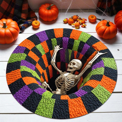 Halloween Skeleton Faux Quilted Round Mat