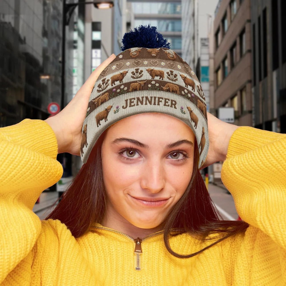 Personalized Cute Highland Cow Beanie Hat