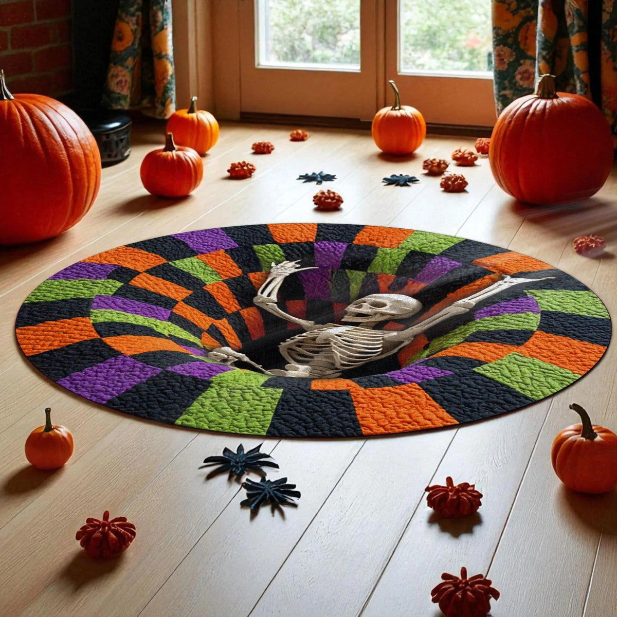 Halloween Skeleton Faux Quilted Round Mat