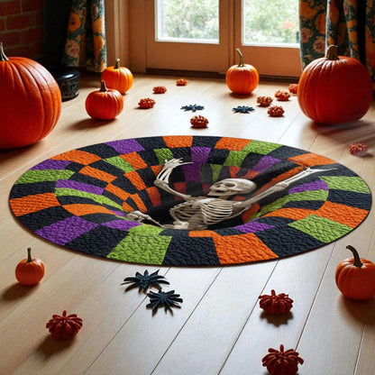Halloween Skeleton Faux Quilted Round Mat