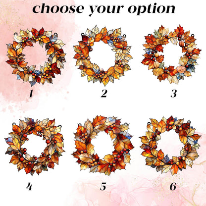 Fall Leaves Wreath Acrylic Window Hanging, Acrylic Window Hanging