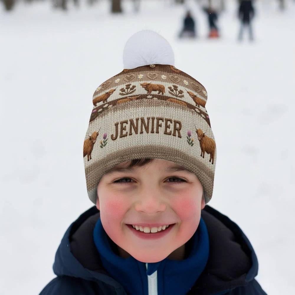 Personalized Cute Highland Cow Beanie Hat