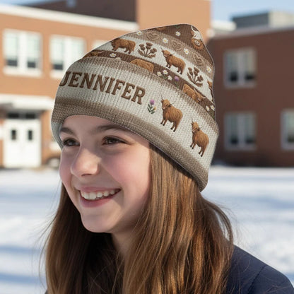 Personalized Cute Highland Cow Beanie Hat