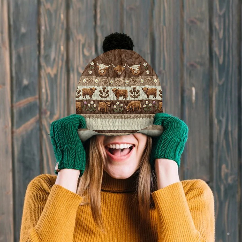 Personalized Cute Highland Cow Beanie Hat