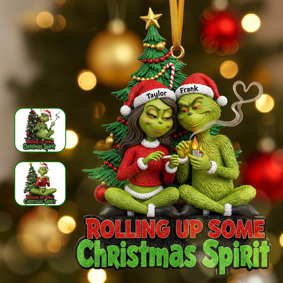 Green Monster Smoker Couple Ornament - Personalized Gifts For Couple Ornament