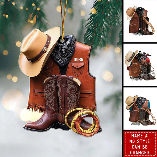 Personalized Cowboy Boots and Hat Ornament - Custom Cowboy Ornamen