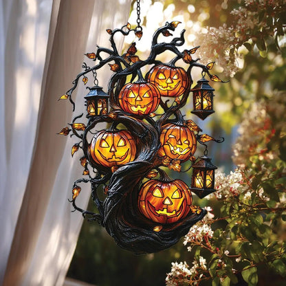 Jack-o’-lantern Tree Acrylic Window, Acrylic Window Hanging