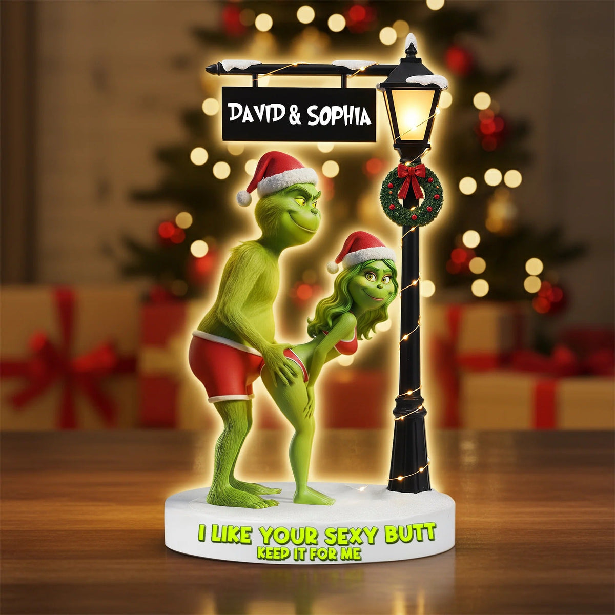 Cheeky Green Monster Couple Acrylic Light Box, Personalized Gift For Couples