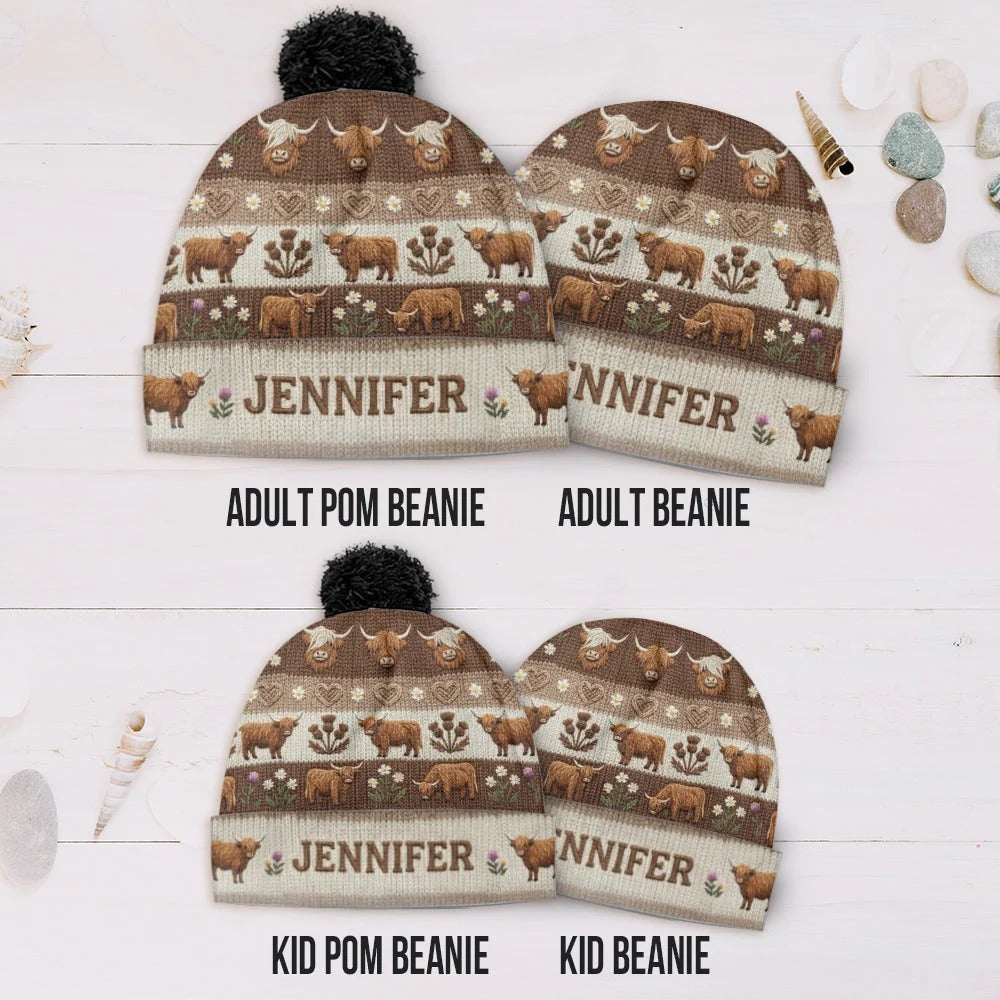 Personalized Cute Highland Cow Beanie Hat