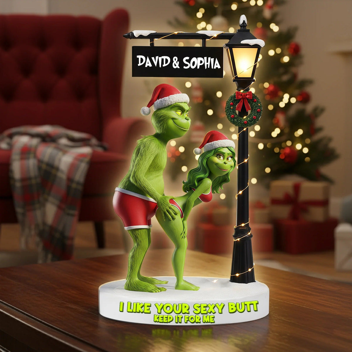 Cheeky Green Monster Couple Acrylic Light Box, Personalized Gift For Couples