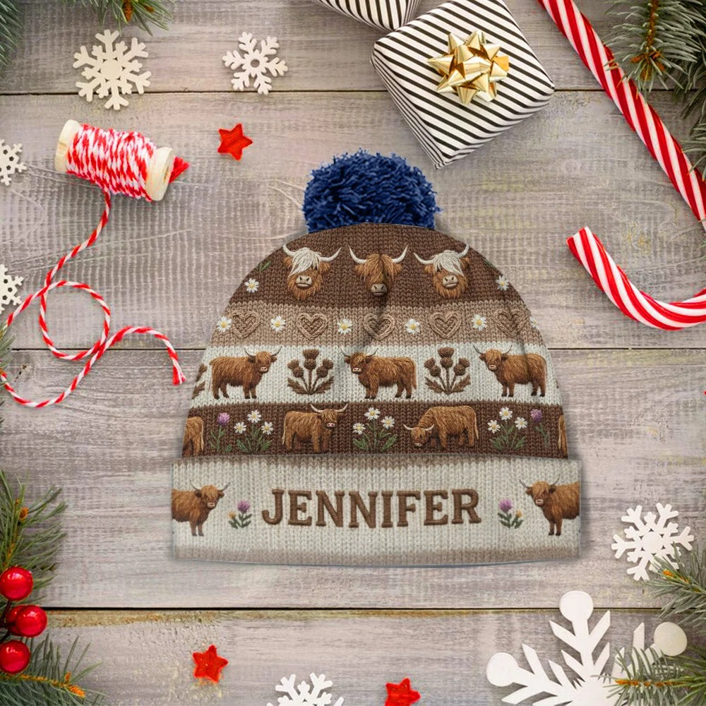 Personalized Cute Highland Cow Beanie Hat