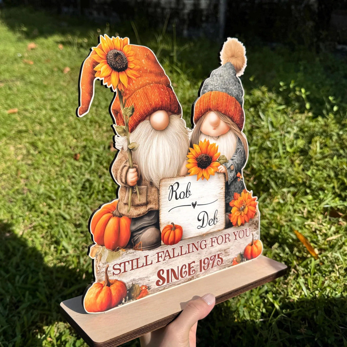 Gnome Couple Growing Old Together Wooden Standing