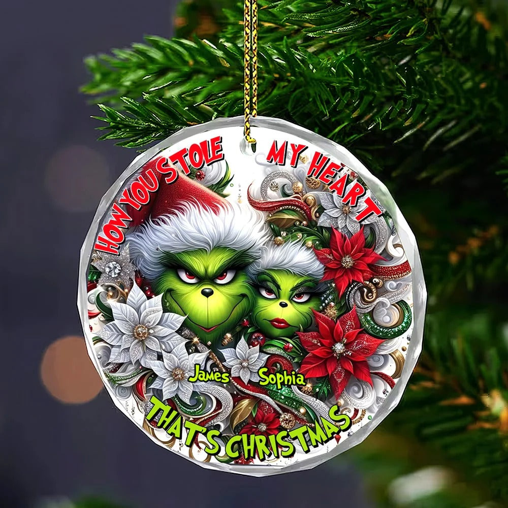 Monster Couple Christmas Ornament - Personalized Gifts For Couple Glass Ornament