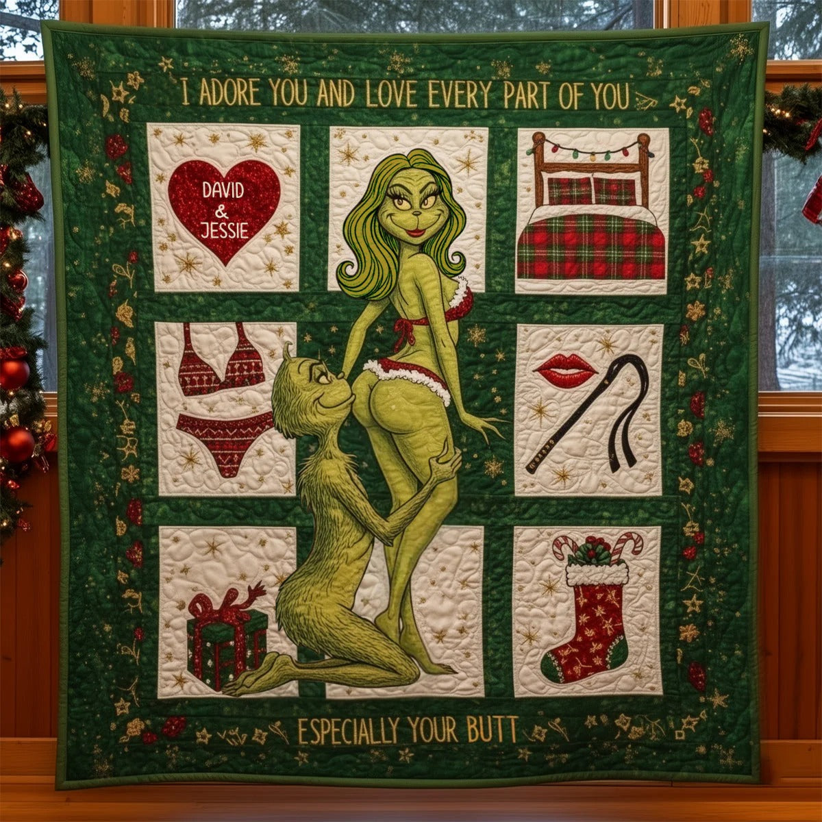 Naughty Green Love - Personalized Couple Blanket
