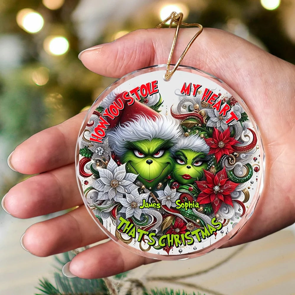 Monster Couple Christmas Ornament - Personalized Gifts For Couple Glass Ornament