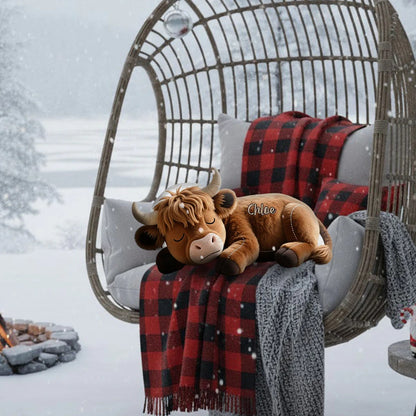 Sleeping Highland Cow - Personalized Cozy Highland Cow Shaped Pillow