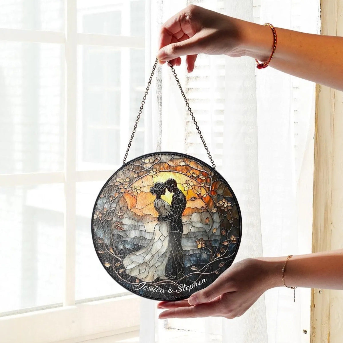 Wedding Couple Stained Glass Suncatcher, Hanging Decor