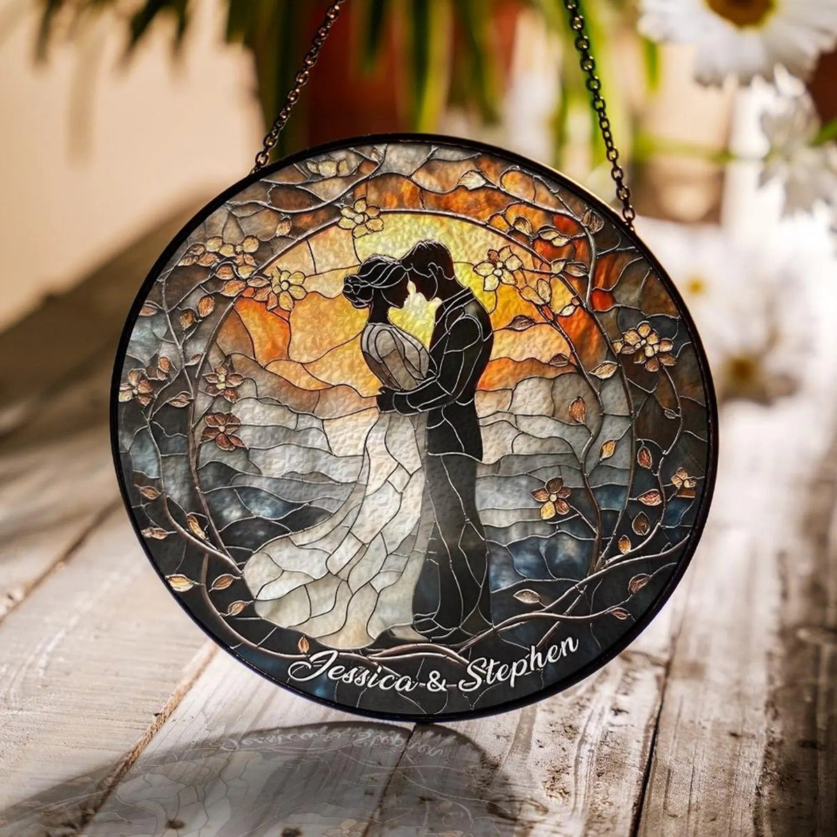 Wedding Couple Stained Glass Suncatcher, Hanging Decor