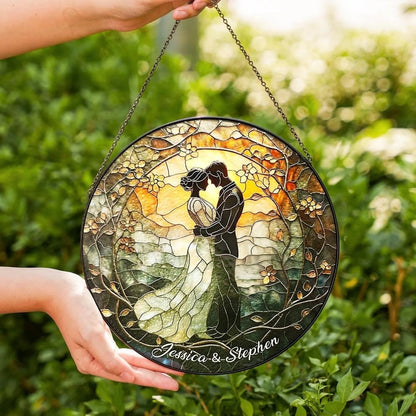 Wedding Couple Stained Glass Suncatcher, Hanging Decor