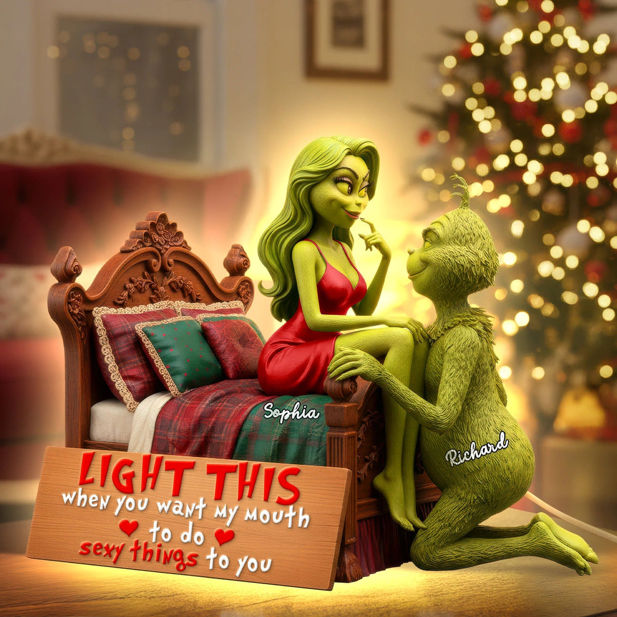 Cheeky Green Monster Couple Acrylic Light Box, Personalized Gift For Couples