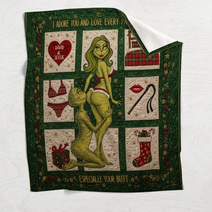 Naughty Green Love - Personalized Couple Blanket
