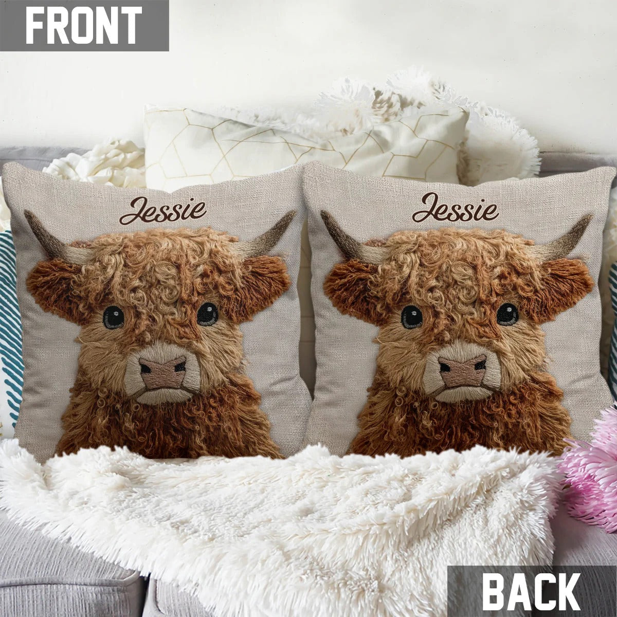 Cute Highland Cow - Personalized Highland Cow Pillow