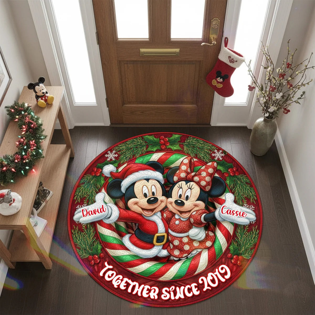 Personalized Gifts For Christmas, Lovely Couple Personalized Quilted Round Mat