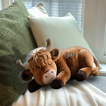 Sleeping Highland Cow - Personalized Cozy Highland Cow Shaped Pillow